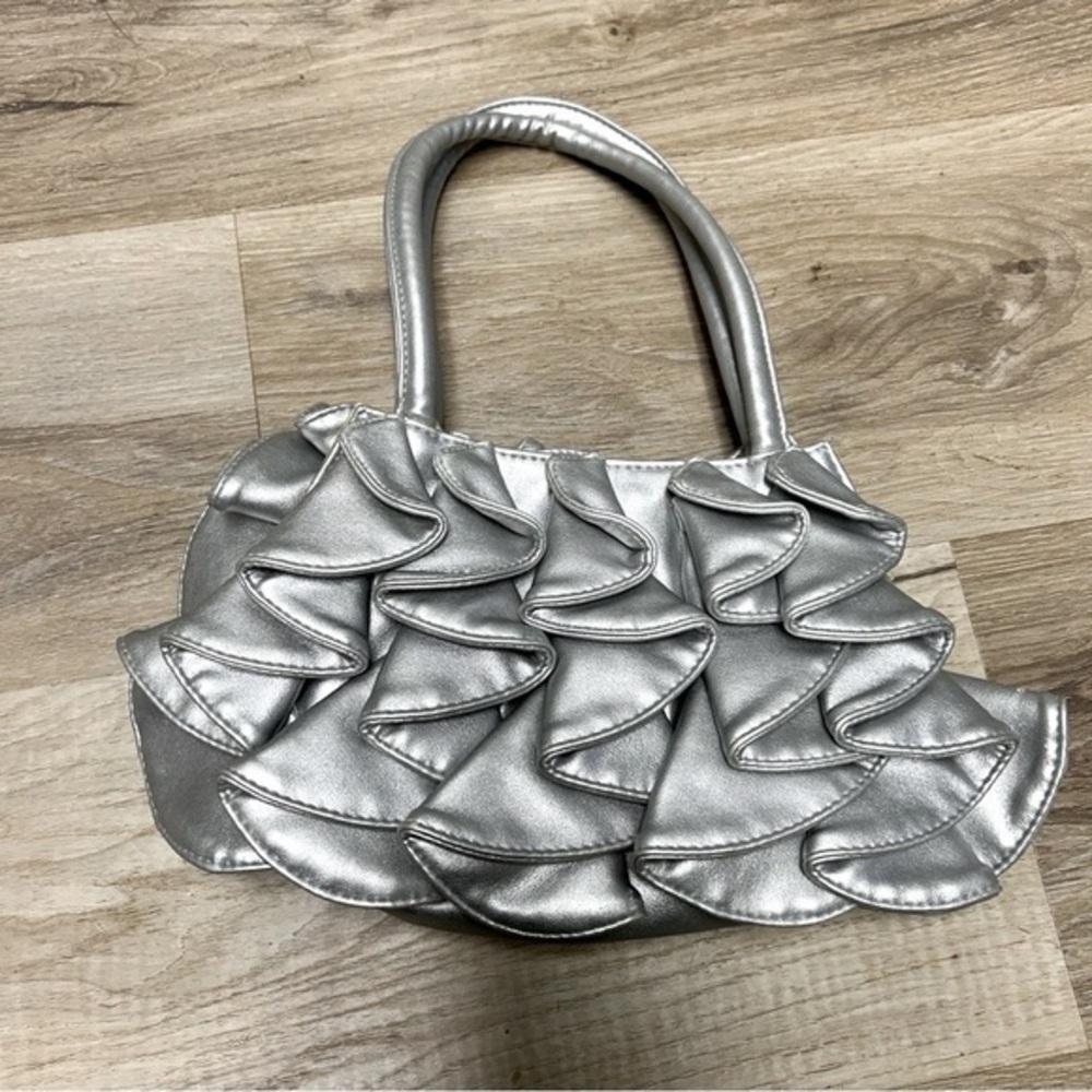 Sondra Roberts Metallic Silver Ruffle Bag